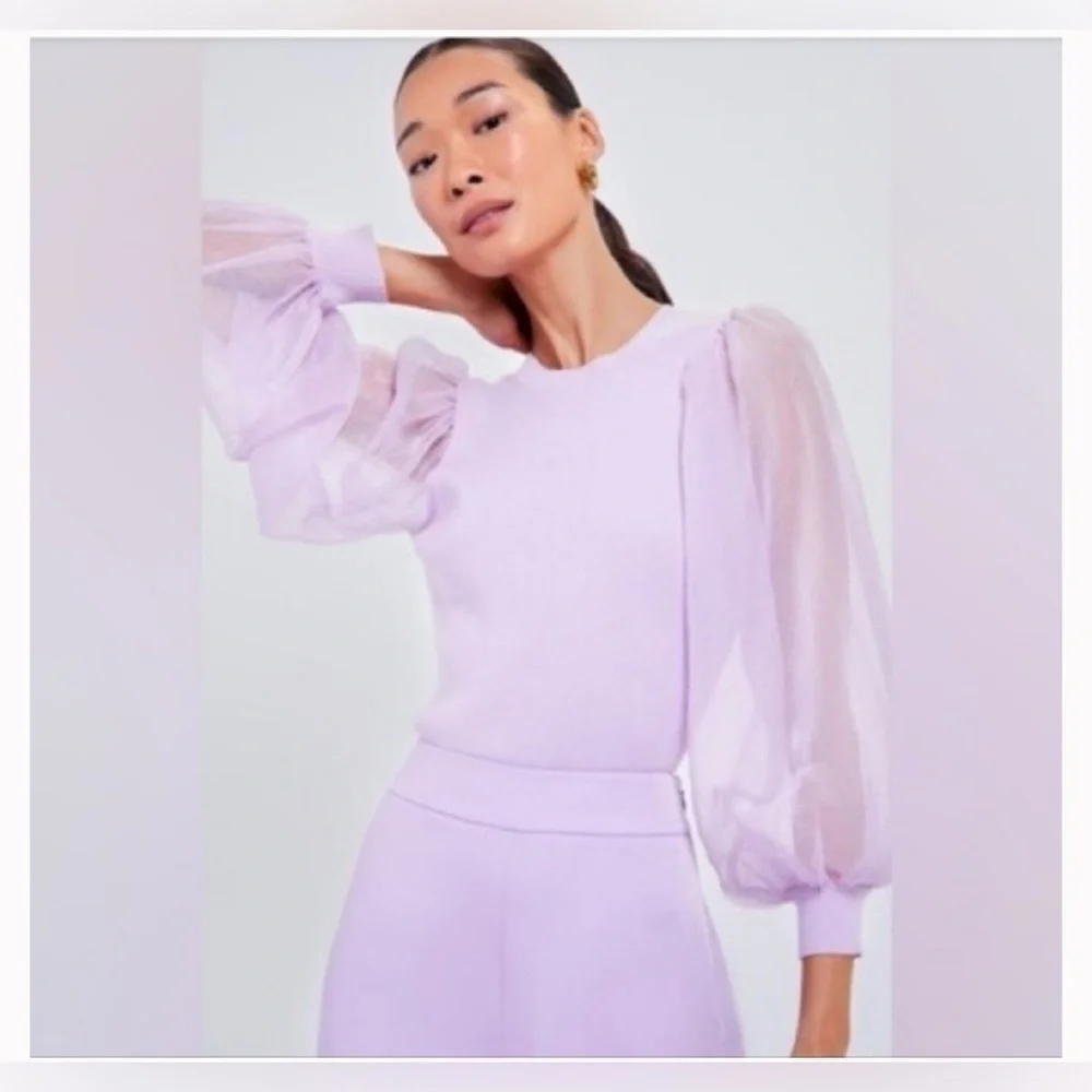 Tuckernuck Betsy Lilac Puff Sleeve Knit Blouse Sheer Sleeve Size S NWT